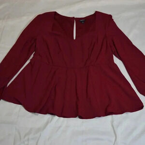 TORRID Burgundy Maroon Long Sleeve Baby doll Blouse Size 2 (2X)